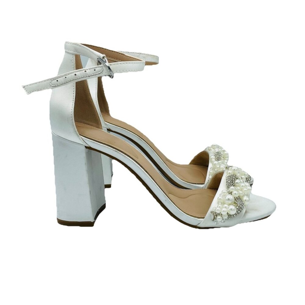 Kelly & Katie Womens Heels 7 M White Drema Sandal Shoes Pearls Diamonds Shiny